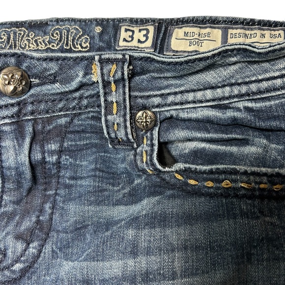 MISS ME WOMEN'S MEDIUM WASH MID RISE CROSS POCKET STRETCH BOOTCUT JEANS SZ 33 - Picture 10 of 16